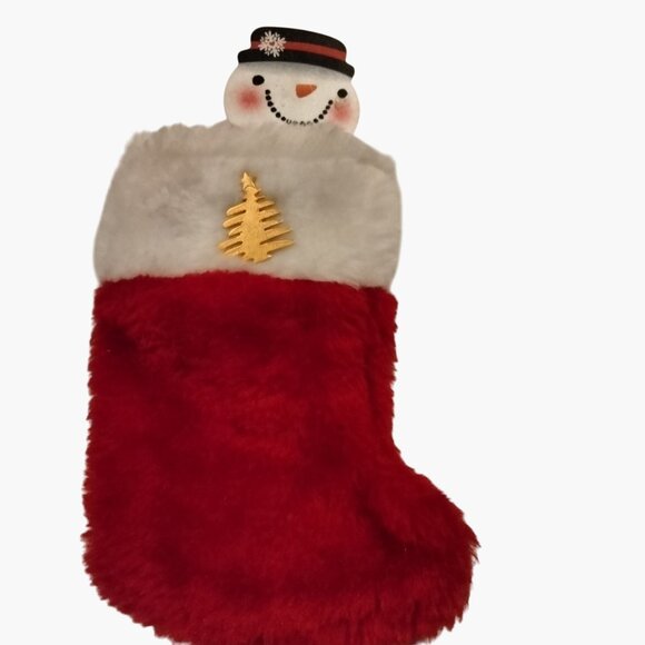 Small Fleece Stocking Red White Gold Christmas Tree Pin Gift Card Holder - Picture 1 of 8